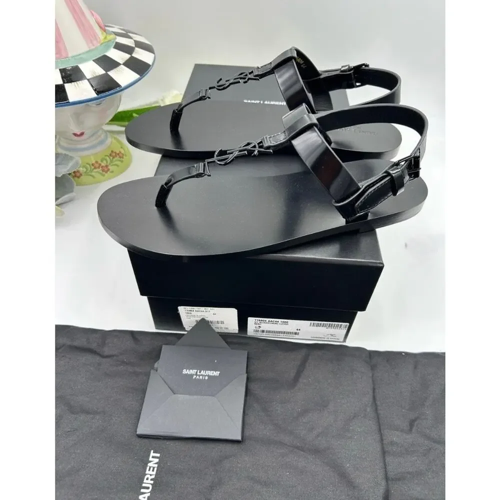 Men's Saint Laurent Ysl CASSANDRE thong sandals size 44 made in Italy